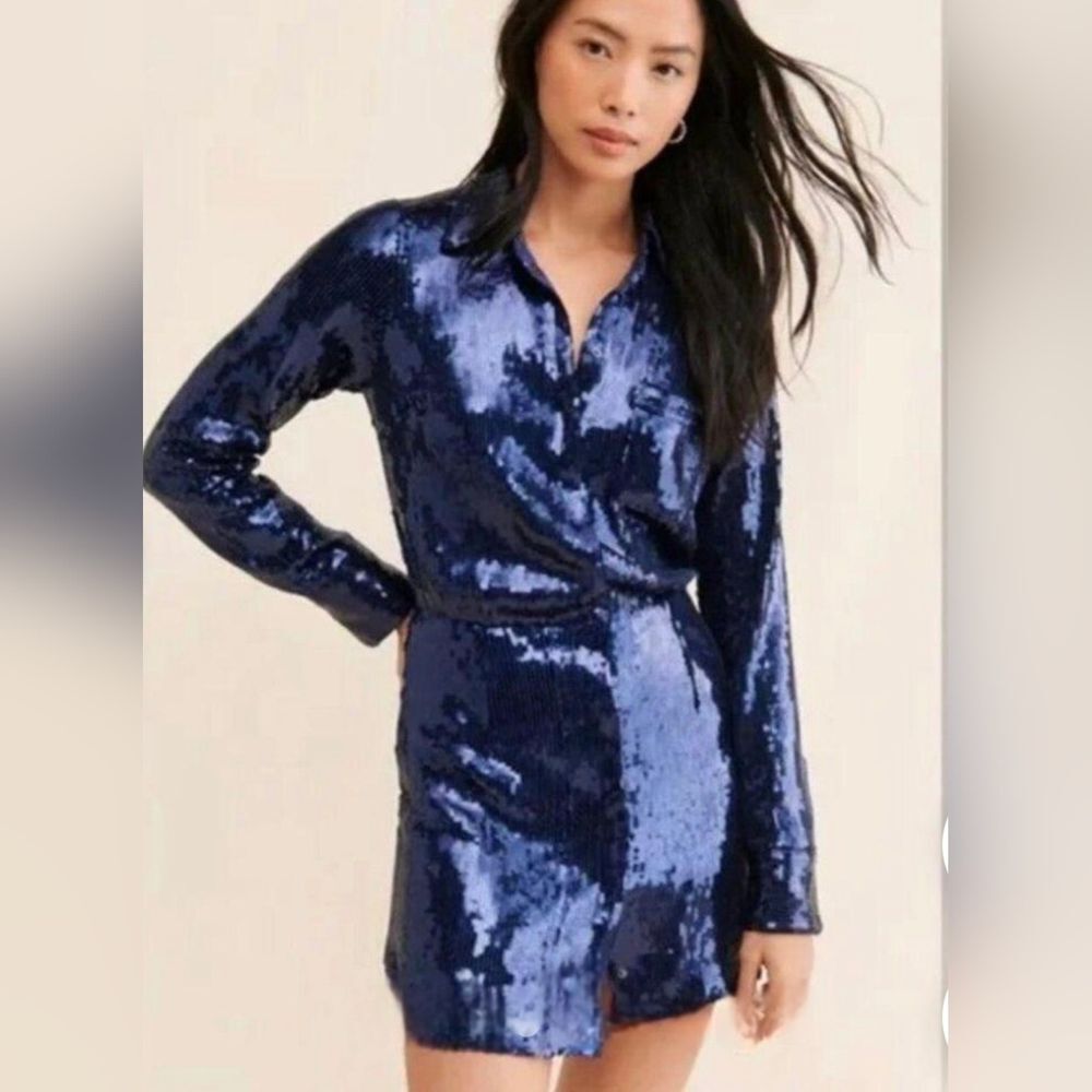 Shimmering Navy Blue Sequin FREE PEOPLE Night Out Dress